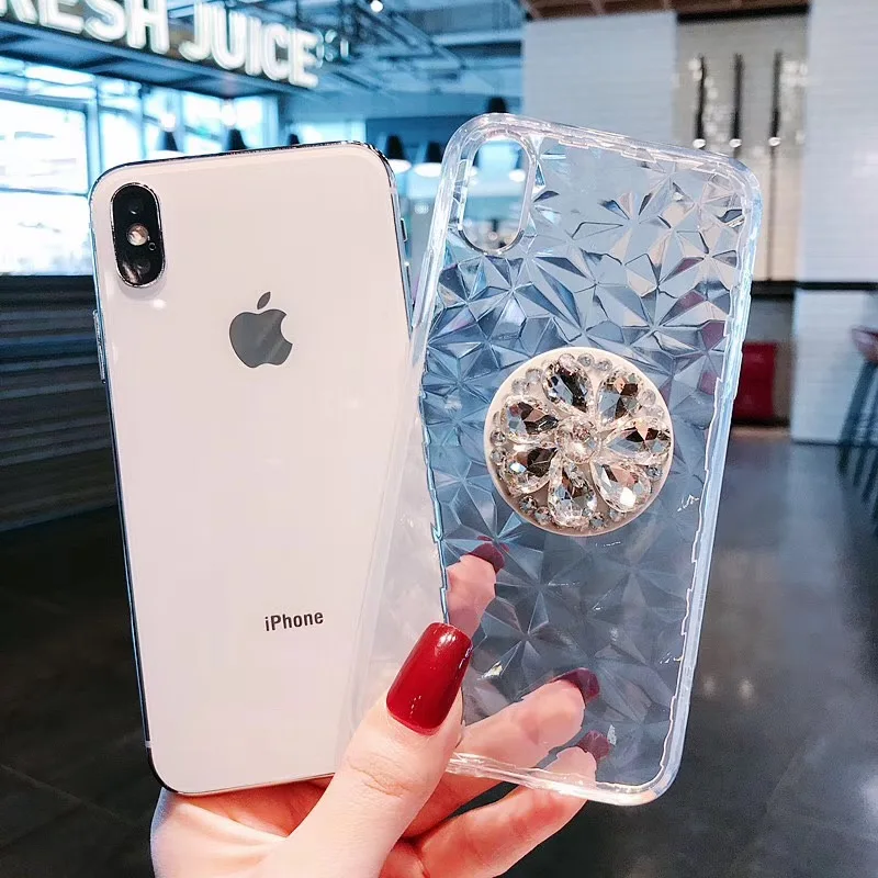 Slim Thin 3D Diamond Patterned Clear Crystal Soft TPU Case Cover sfor iPhone X XS MAX XR 7 8 Plus 6 6s Airbag bracket Stand Capa (5)