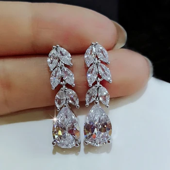 

New Luxury Statement Earings Big Crystal Fashion 925 sterling silver Wedding Stud Earrings Jewelry with Cubic Zirconia