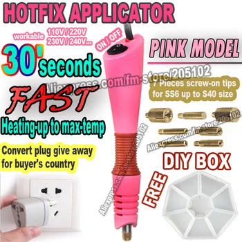 

Fast Heat ! 1 set/lot Pink Purple HotFix Applicator wand Gun+free DIY box for Hot fix Rhinestones iron on crystals stones