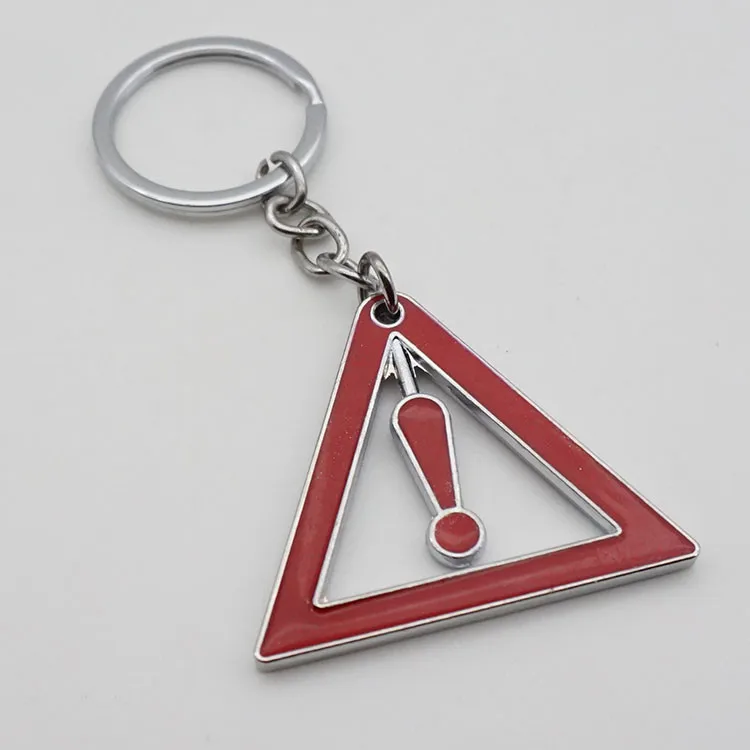 100pcs Red warning triangle Keychain Key Chain Decorations Chrome Metal warning triangle Key