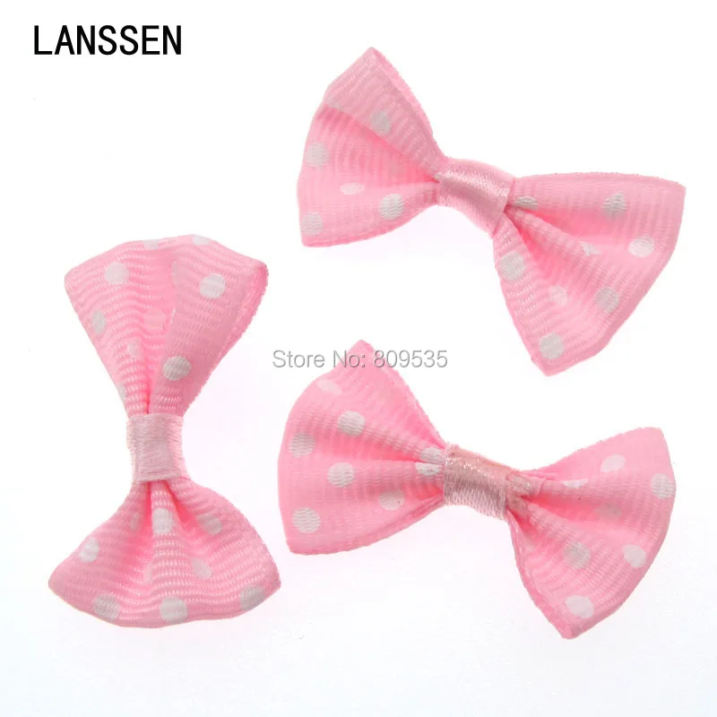 

50Pcs Pink Handmade Dot Grosgrain Ribbon Dot Bowknot For Applique Craft Wedding Bow Tie DIY Decorations 3.3x2.2cm