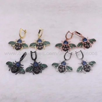 

4Pairs bugs earrings High quality tiny bugs earrings Mix color micro pave Cubic zircon inset earrings jewelry earrings 3211
