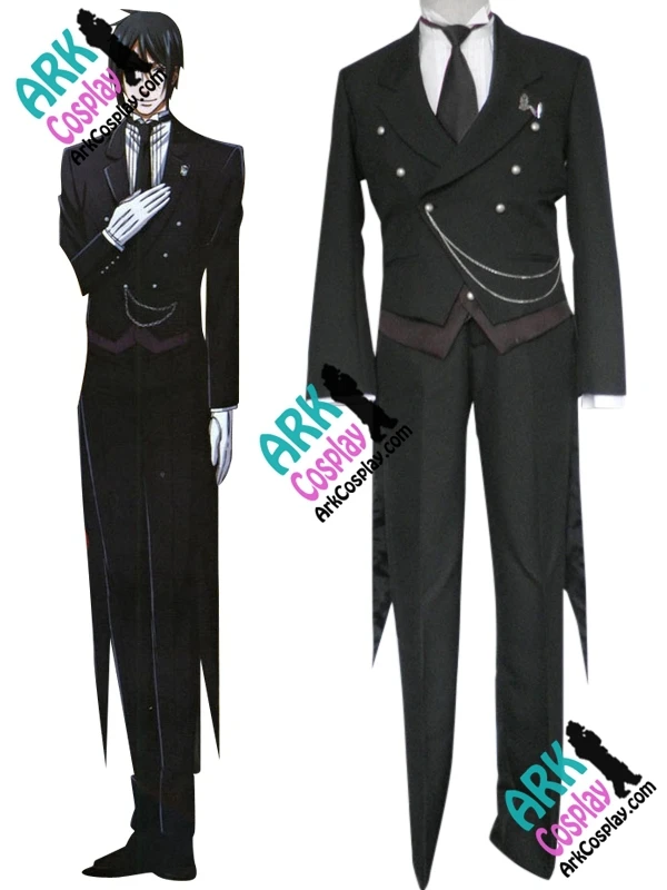 Kuroshitsuji Sebastian Cosplay Costume Black Mens Black Butler Cosplay
