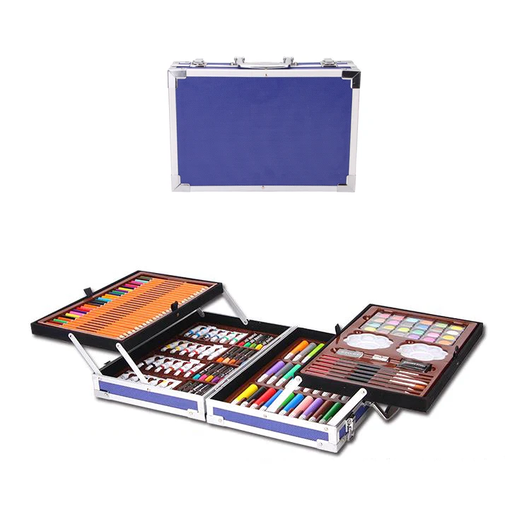 Портативный чемодан из алюминиевого сплава однотонная краска цвета воды масляная краска s ручка цвета воды цветной карандаш для краски ing подарочный набор принадлежностей - Цвет: blue - set