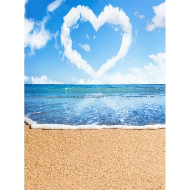 Romantic Love Heart Shape Cloud Blue Sky Tropical Beach Themed Backdrop