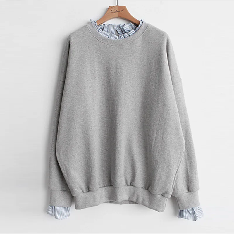 Mr.nut Harajuku style thin hoodie female long-sleeved loose Korean version of the tide stitching fake two-piece hoodie Mr.nut Harajuku style thin hoodie female long-sleeved loose Korean version of the tide stitching fake two-piece hoodie