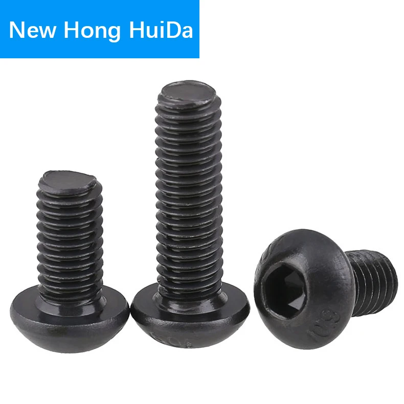 M5 Hex Head Button Socket Cap Screw Allen Hexagon Thread Metric Round Head Machine Mushroom Bolt Black Alloy Steel 10.9 Grade