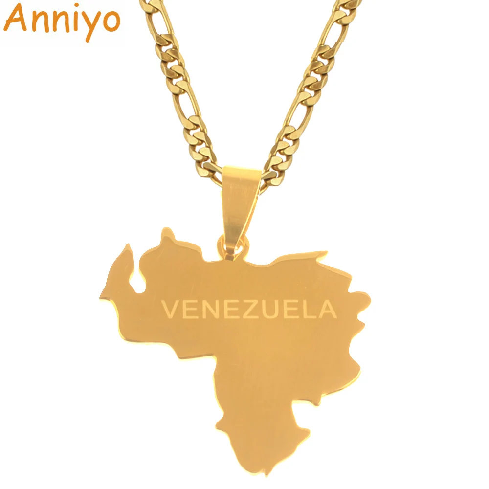 

Anniyo Venezuela Map Pendant and Necklaces for Women/Men Gold Color & Stainless Steel Jewelry Venezuelan Gifts #038021