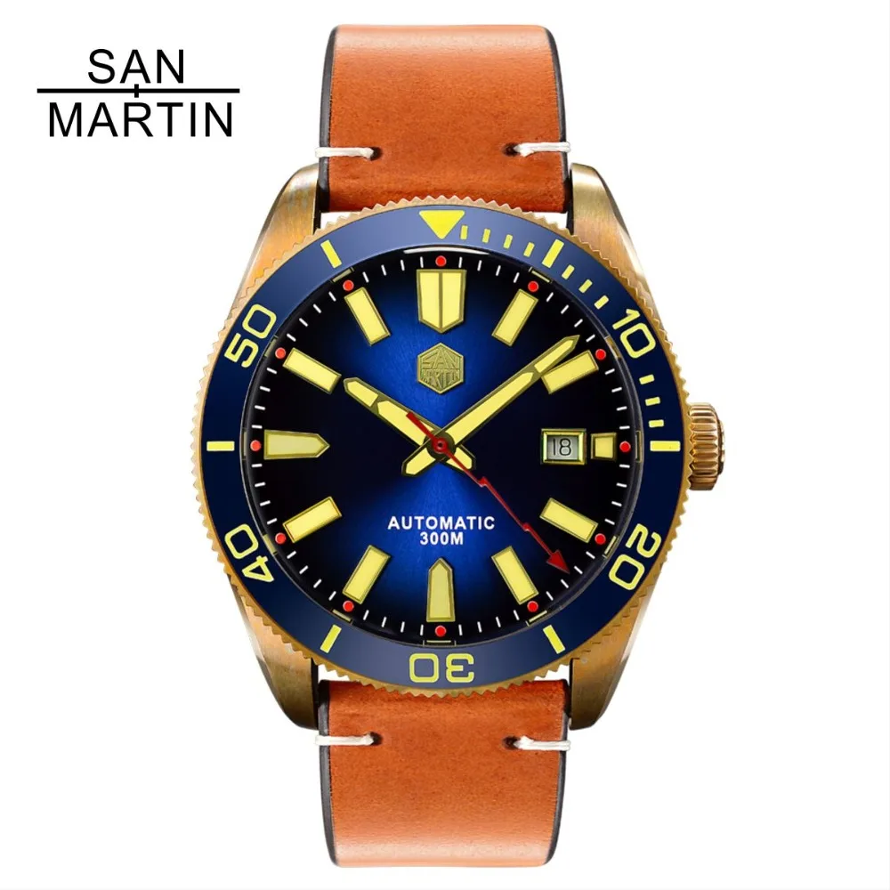 

San Martin Men Automatic Watch Vintage Bronze diving Watch 300 Water Resistant Ceramic Bezel Retro Wristwatch Relojes Hombre2018