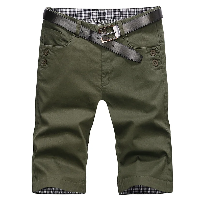 Короткие мужские летние повседневные однотонные хлопковые шорты, тонкие прямые мужские шорты, s Уличная одежда размера плюс, корейский бренд Korte Broek Mannen - Цвет: Army Green