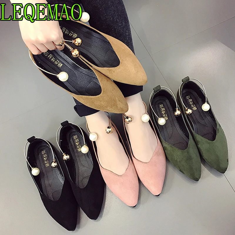 

2019 New Spring Women Suede Flats shoes Fashion Basic Pointed Toe Ballerina Ballet Flat Slip On women Shoes