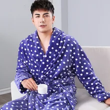 4 цвета, модный мужской осенне-зимний мягкий теплый фланелевый Халат с длинным рукавом, синий халат в горошек, гладкие хлопковые халаты