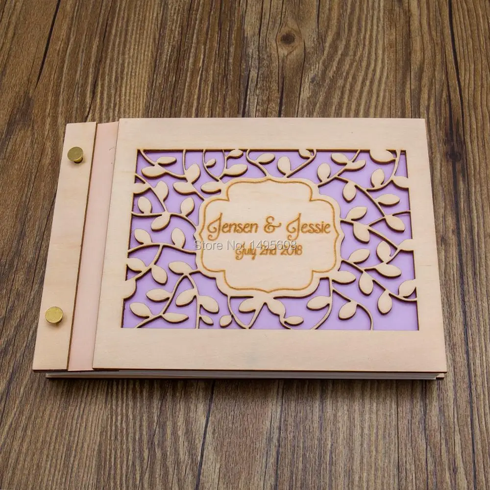 AMAZING PERSONALISED WOODEN WEDDING GUEST BOOK WITH CUSTOMISED LASER