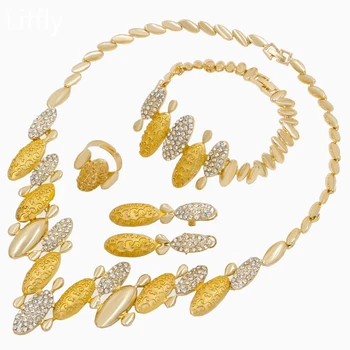 

Italian Charm Women 18 Gold Jewelry Sets Crystal Necklace Bracelet Ring Anniversary Wedding Exquisite Earrings Accessories