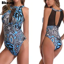 Bkning купальник с высокой горловиной размера плюс, сдельный купальный костюм, сетчатый купальный костюм для женщин, купальник, без бретелек, с принтом, большой размер XXL