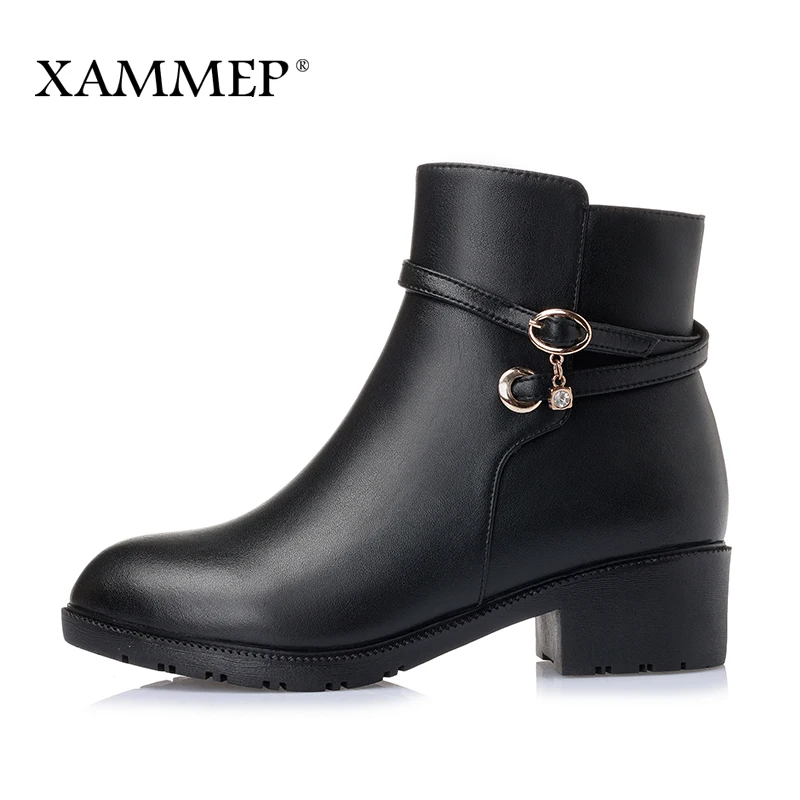 Женские зимние ботинки Xammep из натуральной кожи брендовые полусапожки шерсти на
