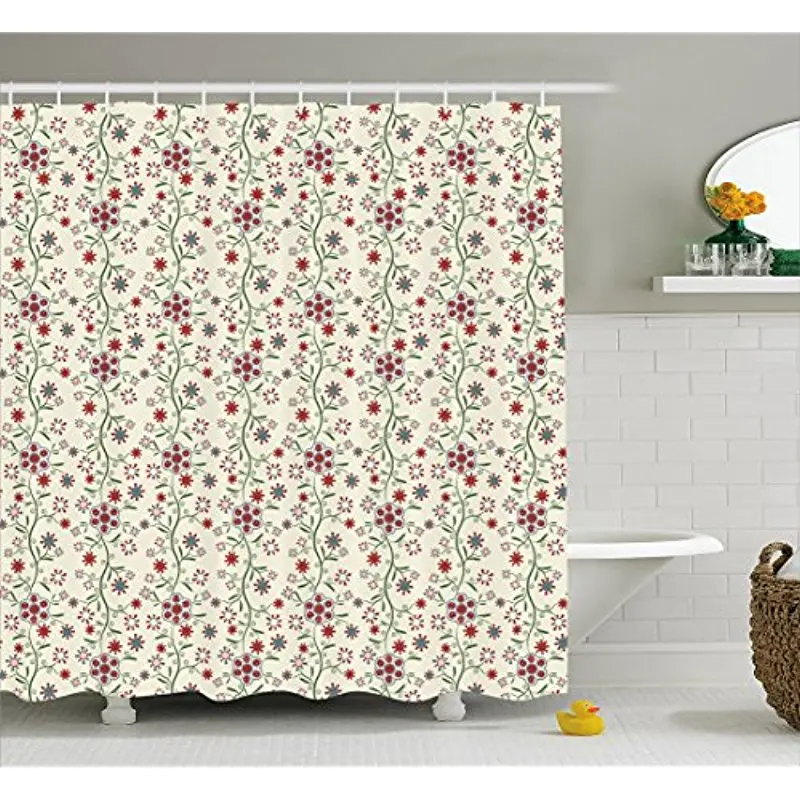 Vixm Floral Shower Curtain Vintage Shabby Chic Branches Cottage Style