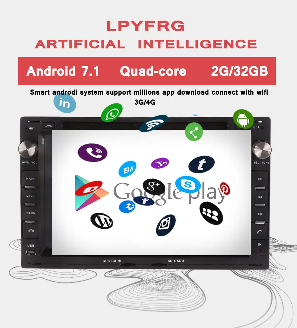 Excellent 1024*600 2GB RAM Android 7.1 Car DVD GPS For VW Glof Bora Passat Mk5 Golf Mk4 Polo Jetta Seat Bluetooth Radio Disc Player 2 DIN 8