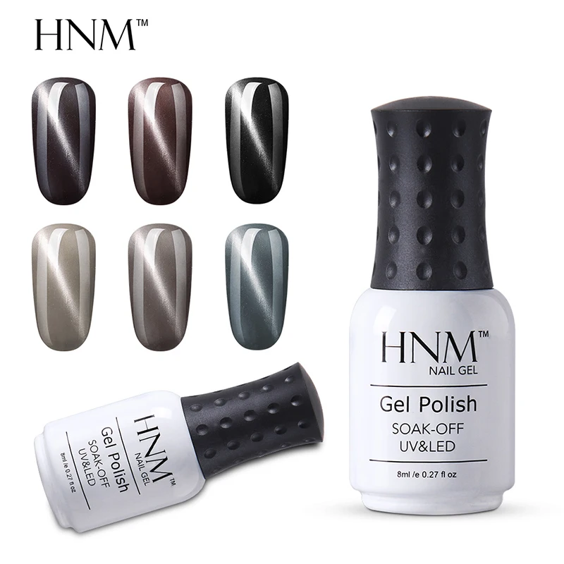 

HNM 8ml Gray Cat Eye Magnet Effect UV Nail Gel Polish Semi Permanent Base Top Manicure Lucky Gel Varnishes Lacquer Enamel Hybrid