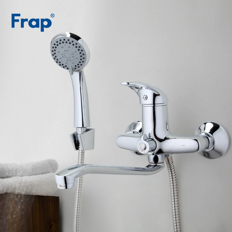 Frap Bathroom Shower Set 300mm Outlet pipe Chrome Bath Brass Shower Faucet Polished Mixer Tap ABS Shower Head Torneira F2203