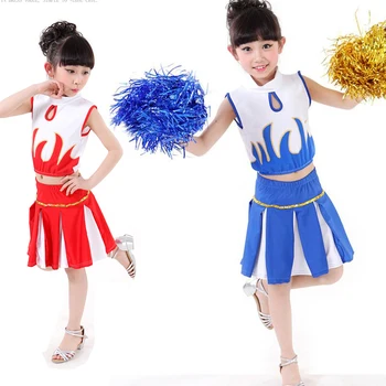 

Girls cheering squad standard costumes Red High School Musical Cheerleader Girls Uniform New Costume Outfit Dancer Kids