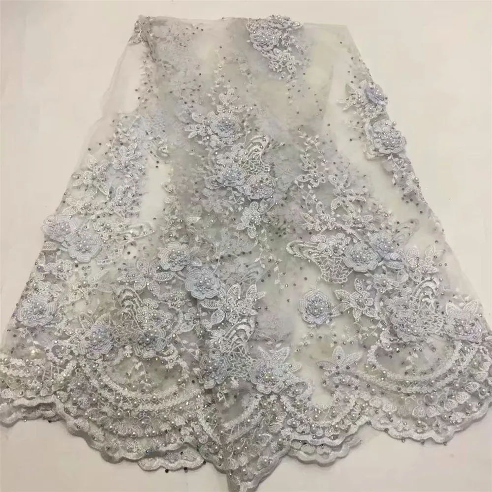 

2018 Latest Nigerian Laces Fabrics With Beaded Stones High Quality Tulle African Laces Fabric Wedding HJ605-2