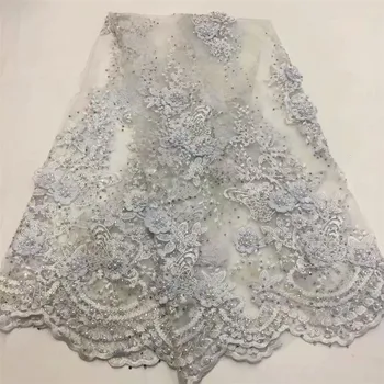 

2018 Latest Nigerian Laces Fabrics With Beaded Stones High Quality Tulle African Laces Fabric Wedding HJ605-2