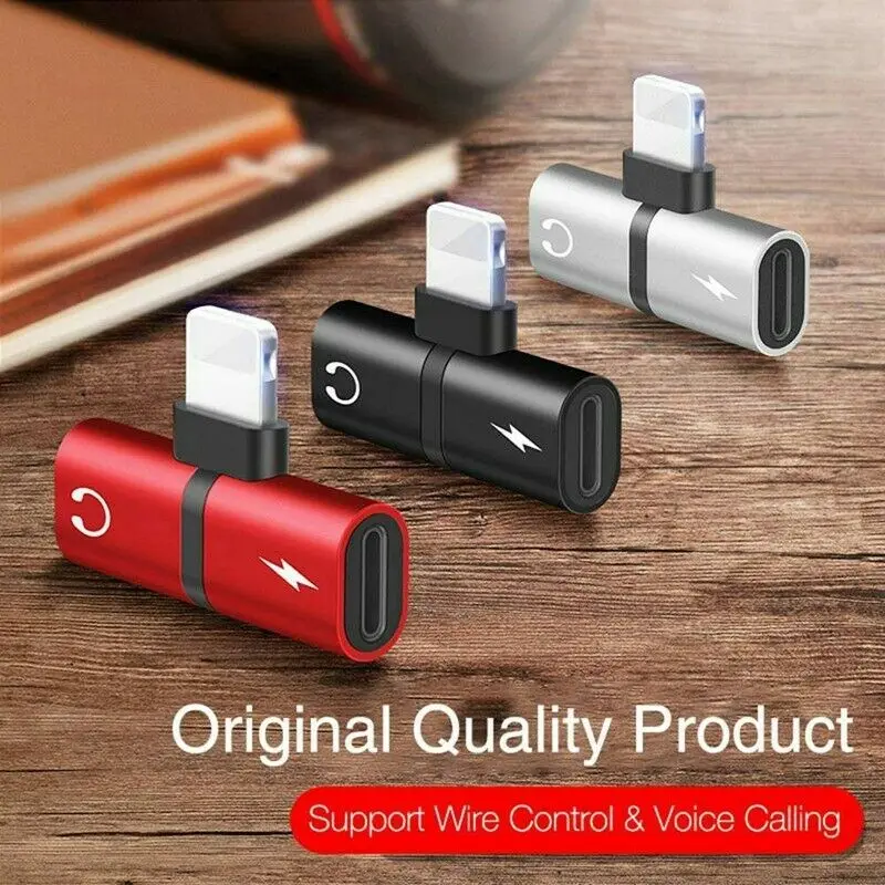 

New Headset Converter 2 in 1 Dual Port Metal Splitter 3.5mm Audio Jack Headphone Audio Charging Adapter for iphone
