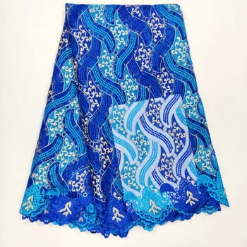 

High-end fashionable Nigerian Laces Fabrics High Quality African handcut Beads Laces Fabric Wedding French Tulle Lace Royal blue