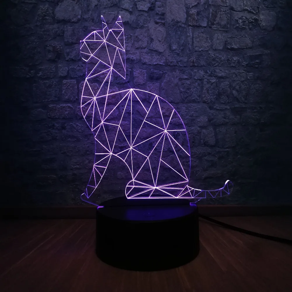 Кавайный животный Блестящий Кот 3D светодиодный USB светильник 7 цветов меняющий