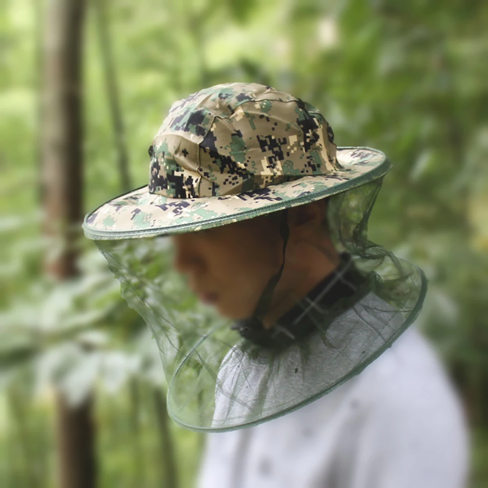 Anti-bite Cap Fly Insect Bee Face Protect Hat Net Smock Camouflage New 
