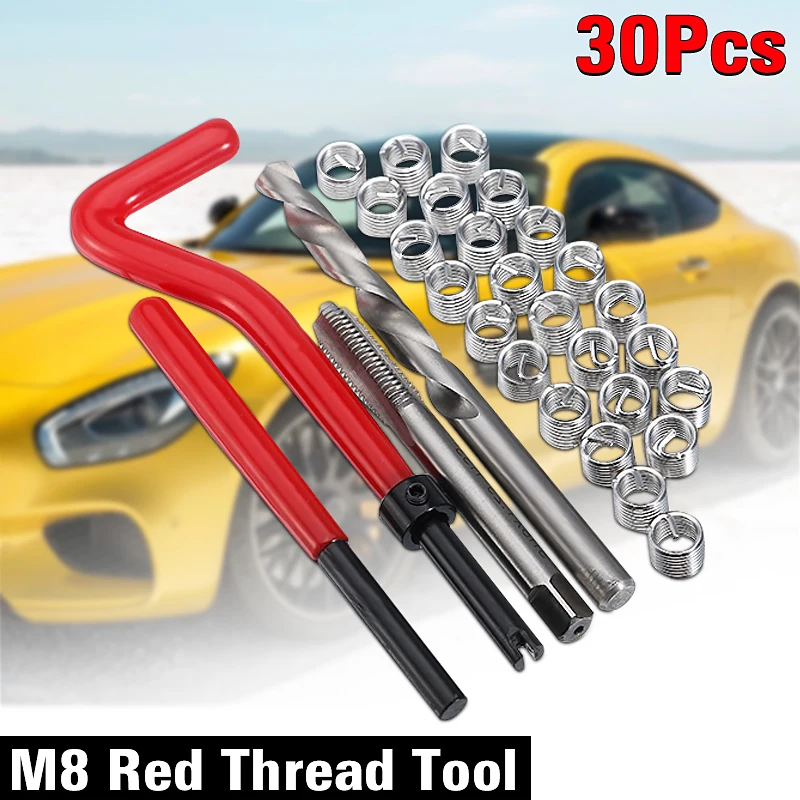 30pcs Metric Thread Repair Insert Kit M8 for Helicoil Car Pro Coil Drill Tool
