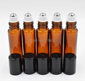 

10ml AMBER Brown Thick Glass Roll On Essential Oils Bottle + Metal Roller Ball BY DHL Free Shipping - Wholesale 100pcs/lot
