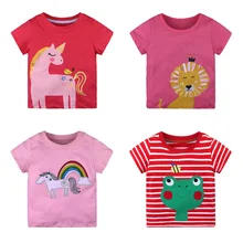 Брендовая качественная летняя футболка для маленьких девочек из хлопка с единорогом и львом детская одежда детские футболки футболка с рисунком одежда для маленьких девочек