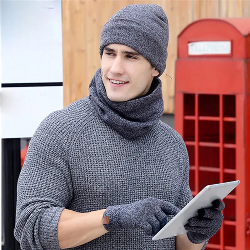  Man Ladies 3pc Winter Soft Knit Beanie Hat Scarf Screen Gloves Set women's scarves handkerchief hij