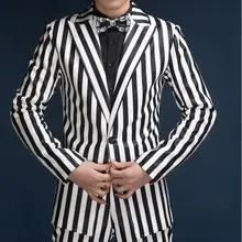 Мужской черно-белый полосатый костюм, маленький костюм, тонкий, Корейская версия/S-2XL