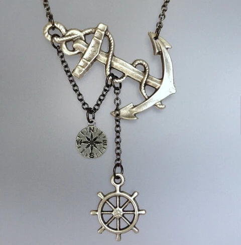 Antique Silver Infinity Anchor Compass 