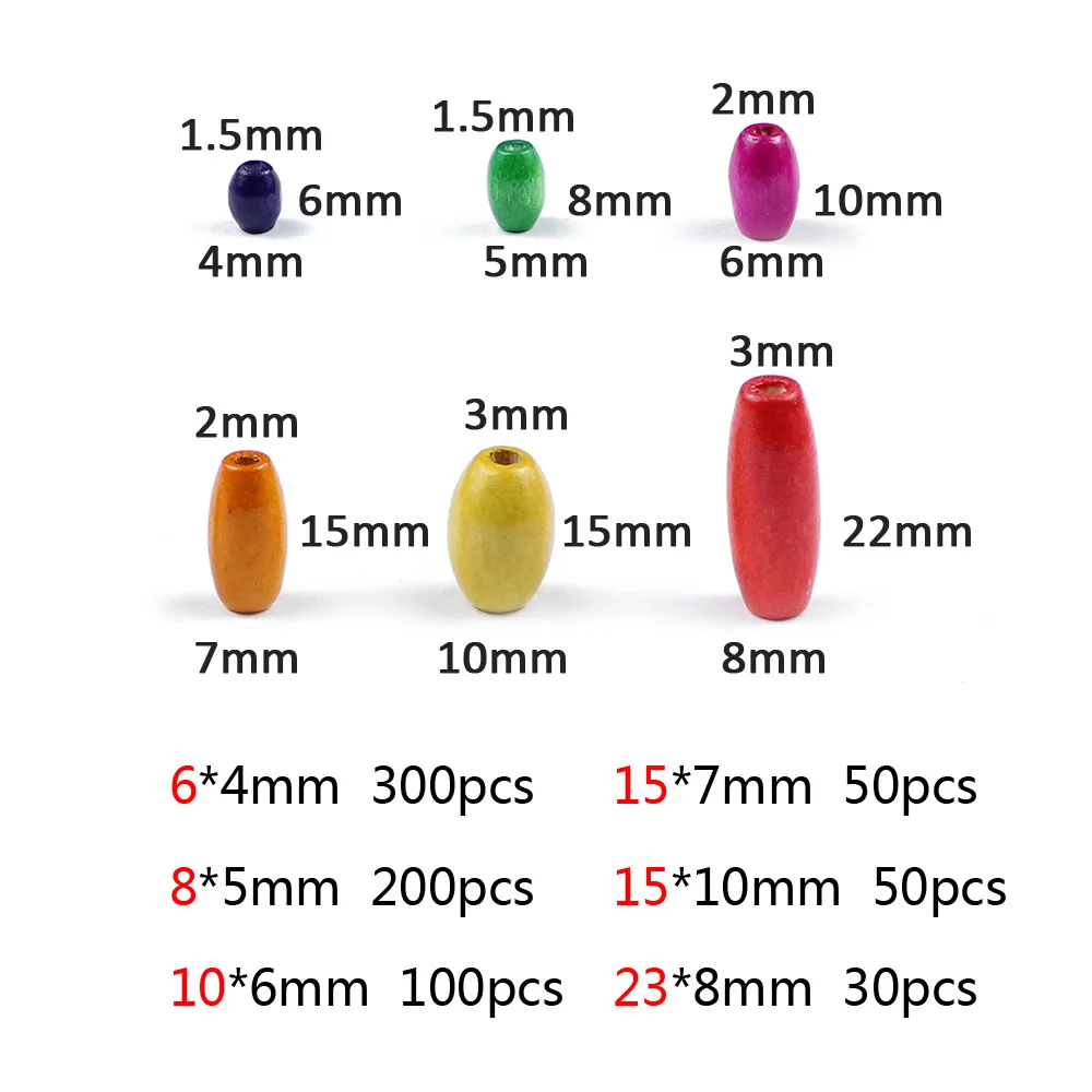 JHNBY 23*8/10*6/8*5/6*4 мм 300 шт Овальные дешевые бусины ручной работы из цветного натурального дерева для изготовления браслетов и ожерелий