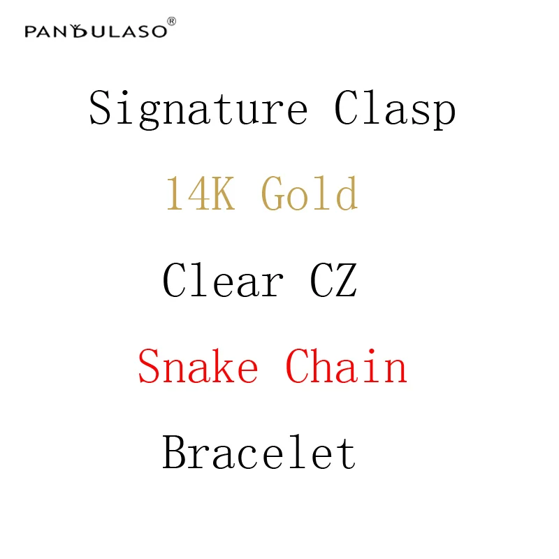 

Pandulaso Signature Real Golden Clear CZ Clasp Snake Chain Bracelets for Women Original Silver 925 Charms Bracelets DIY Jewelry