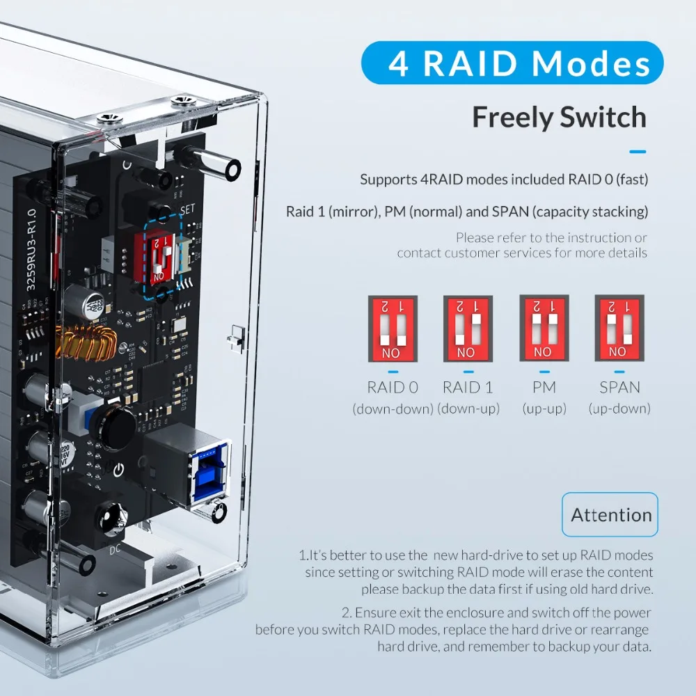 ORICO 3," 2 отсека HDD корпус с RAID 0 1 PM SPAN прозрачный USB3.0 для SATA футляр для внешнего жесткого диска коробка Поддержка 24 ТБ UASP