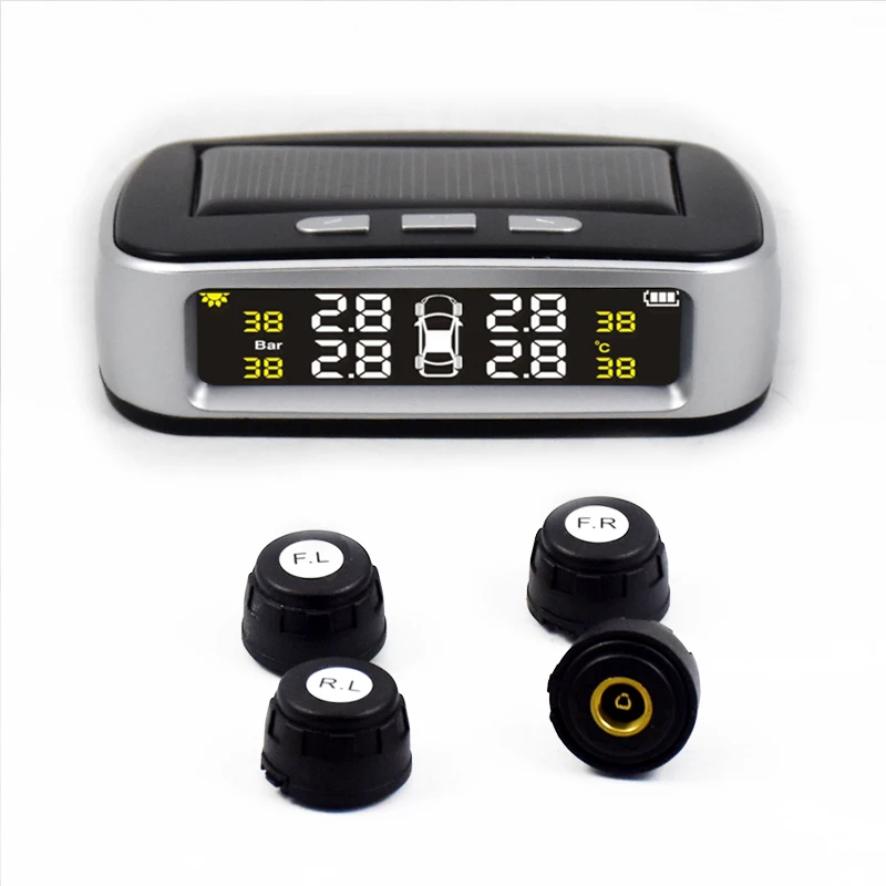 Solar Power USB TPMS Car Tire Pressure Monitoring System LCD Display 4 External Sensors for VW Toyota SUV Temperature Warning 5