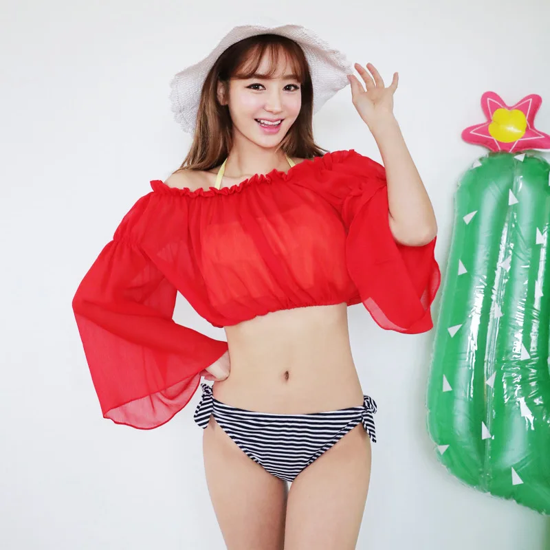 

Swimsuit long-sleeved fission of female gauze triangle great chest small breasts sexy bikini beach bubble hot spring