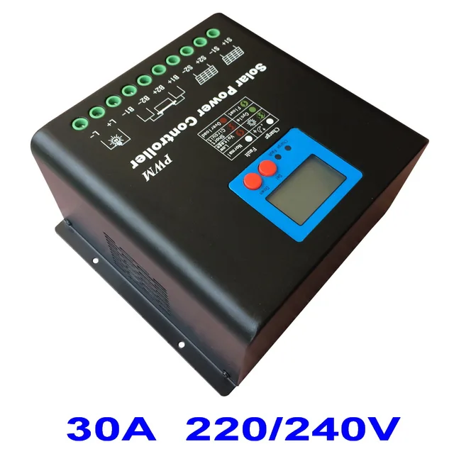 30A 220V or 240V Solar Charge Controller, High Voltage Battery Regulator 30A for 7200W PV Panels
