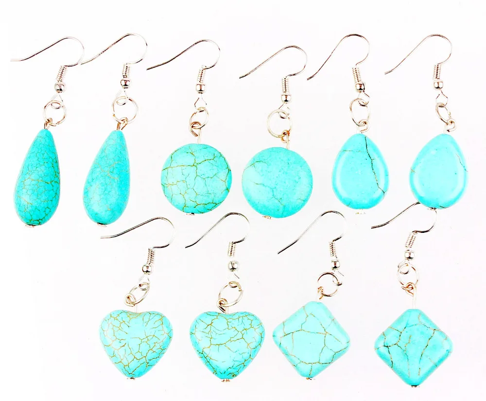 

Wholesale 5pairs Handmade Women's Romatic Heart Silver Plated Elegant Classic Dangle Earrings Natural Gem stone Earrings