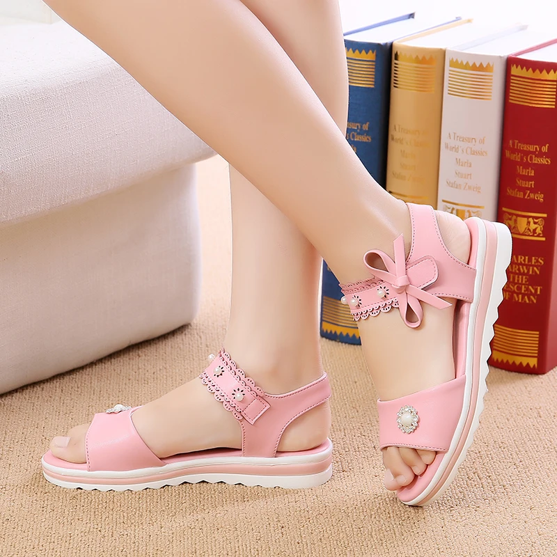 Girls Sandals Summer Princess Shoes Pearl 2018 New Little Girl Soft