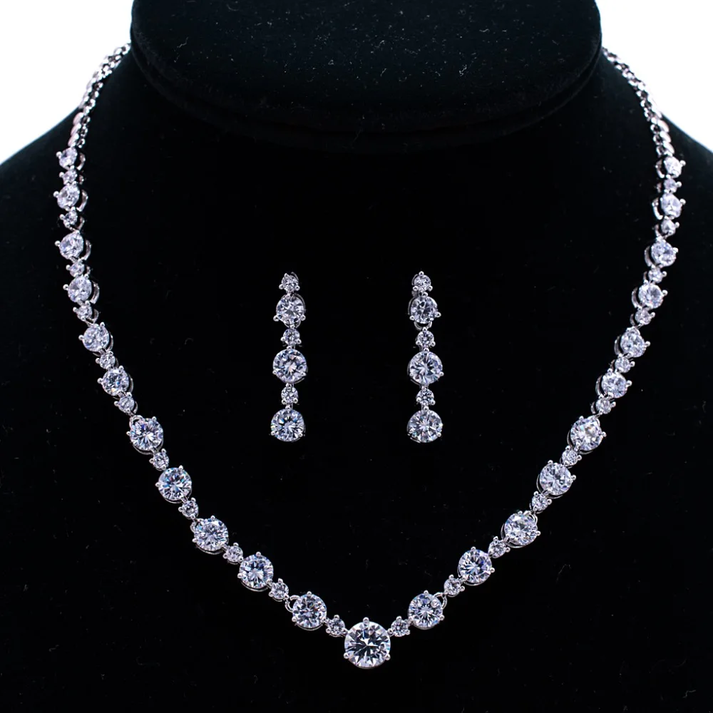 Full Cz Cubic Zirconia Bride Wedding Necklace Earring Set Top Quality