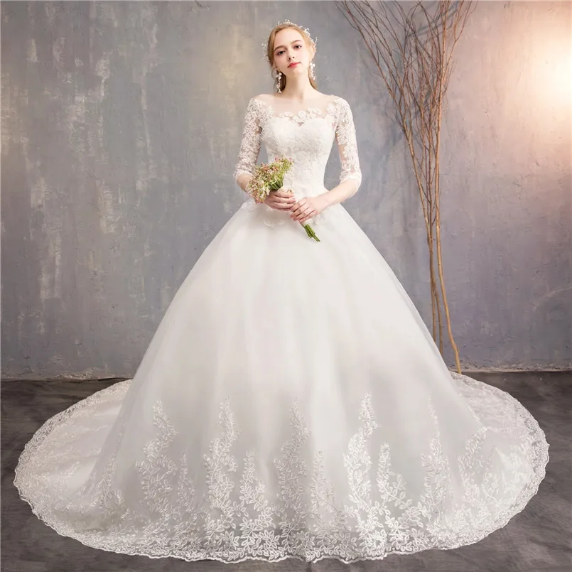 Vestidos De Novia женское белое свадебное платье с коротким рукавом и длинным шлейфом
