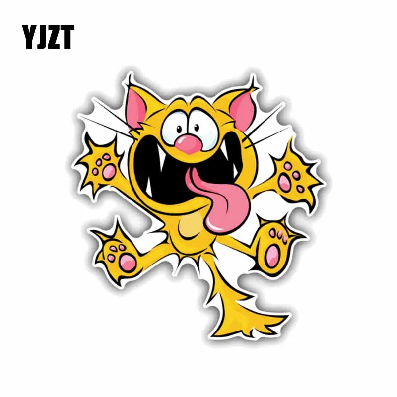 YJZT 12.7*13.5CM Cat Screaming Crazy Cartoon PVC High Quality Material Car Sticker Decal C1-4127 | Автомобили и мотоциклы