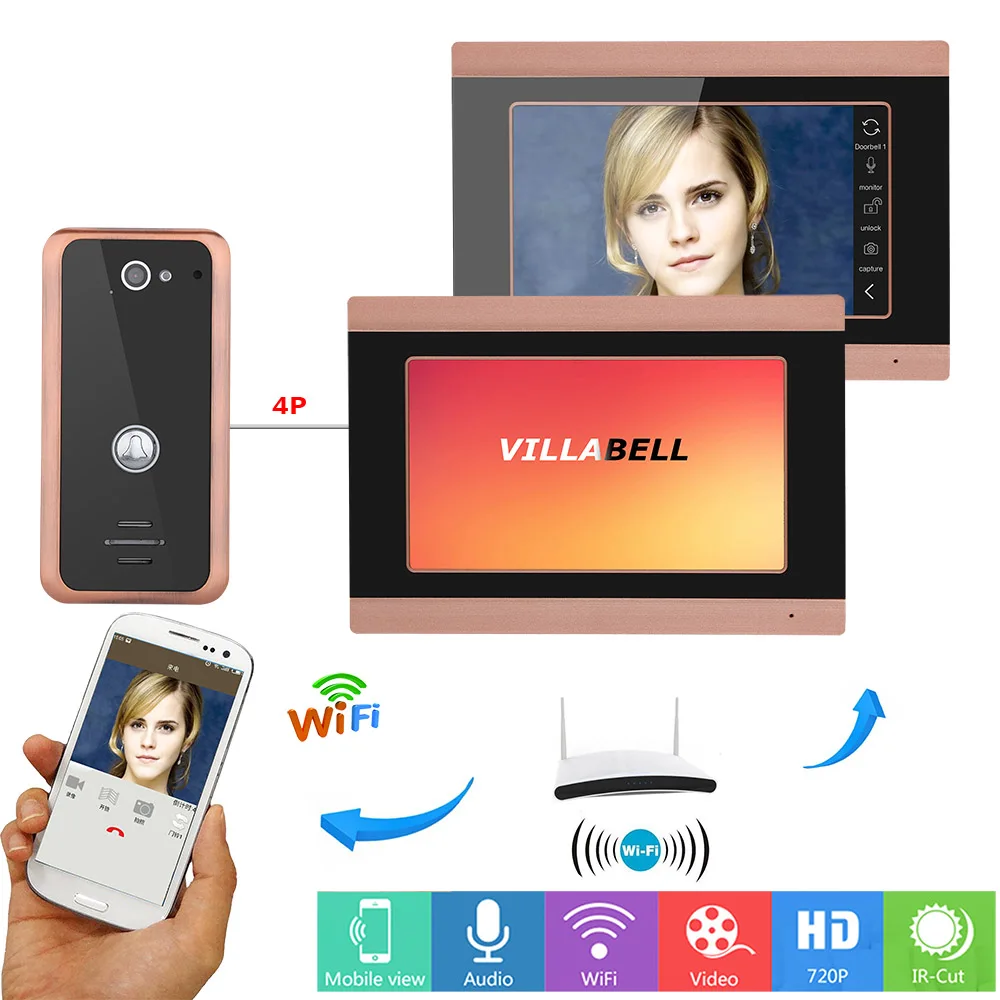 buy 7inch 2 Monitors Wired Wifi Video Door Phone Doorbell Intercom Entry System with 1000TVL Wired Camera Night Vision