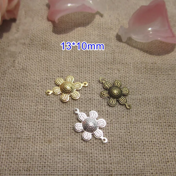 200 pcs Small 6 Petal Flower Connectors 13*10mm Gold color, Silver
